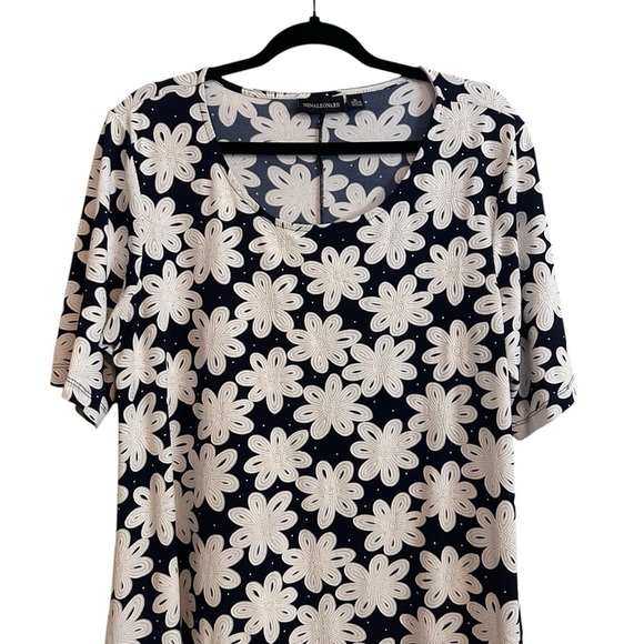 Nina Leonard Floral Navy Blue Dress Size XL - Picture 4 of 8